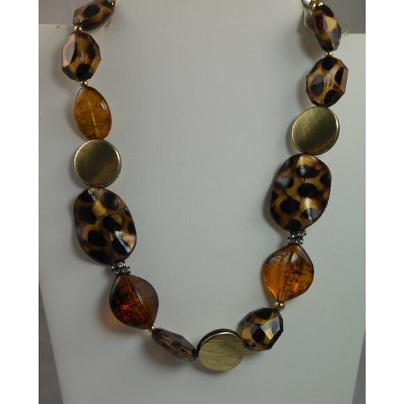 Vintage Animal Print Amber Gold Pendant Necklace - Never Worn with Original Tags - Picture 1 of 6